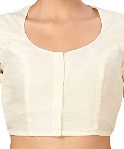 Image of Studio Shringaar Womens Basic Polyester Short Sleeves Textured Plain Coloured Art Silk Saree Blouse