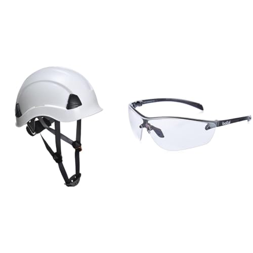 Casque blanc de chantier PS53 et lunettes Bollé Silium+ pour la chasse, le sport et le tir
