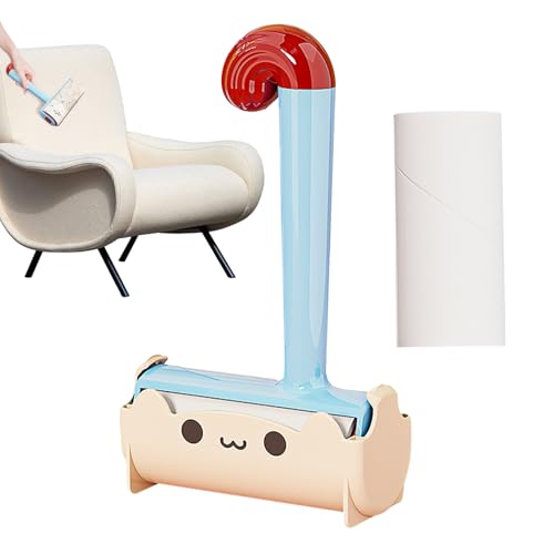 Quitapelos para gatos para muebles, rodillo de pelusa para pelo de animales, rodillo de limpieza multifunción reutilizable con forma de gato dulce y función adhesiva para cepillos de alfombras y