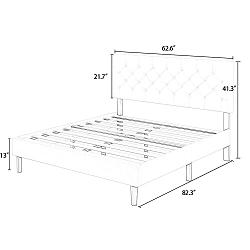 Catrimown Queen Size Upholstered Linen Platform Bed Frame With Button Tufted Headboard, Strong Wood Slat Support, Mattress Foundation, No Box Spring Needed, Easy Assembly, Beige #TOP1