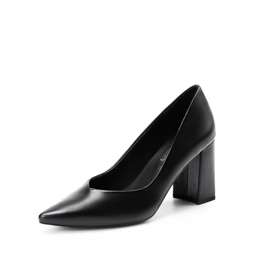 Image of DREAM PAIRS Womens High Chunky Closed Toe Block Heels | Pointed Toe Wedding Party Elegant Slip On Pumps Shoes