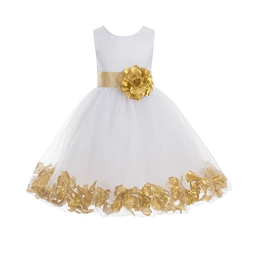 ekidsbridal Wedding Pageant Flower Petals Girl White Dress with Bow Tie Sash 302a3