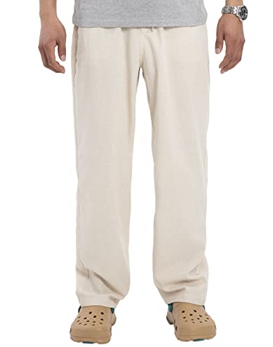 Bonnorth Men's Linen Loose Drawstring Elastic Waist Wide Leg Solid Casual Pants2