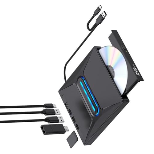 Unidad de disco externa portátil de 7 puertos USB 3.0 tipo C para múltiples dispositivos, compatible con grabación de discos para computadoras, unidad de disco externa con lector de tarjetas