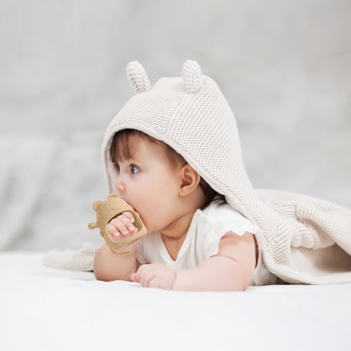 Image of Eascrozn 3 Pack Baby Teething Toys 3 Months+, Silicone Teething Mitten for Babies Anti Drop Wrist Hand Teether, Baby Chew Toys for Sucking Needs