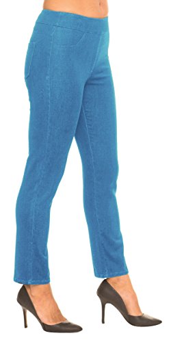 Lior paris Women’s SAGE Tapered Leg Pull on Pant with Enzyme Wash Vintage Blue Denim and Functional Back Pockets3