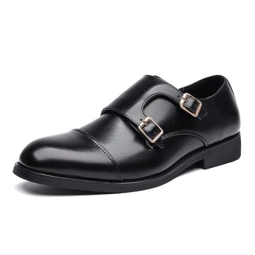 Double Monk Strap Shoes Men Classic Retro Formal Business Loafer Dress Shoes Lightweight Leather Slip On Comfort Wear Low Heel Pointed Cap Toe Buckle Pull-on Oxford Casual Elegant Work Office Wedding