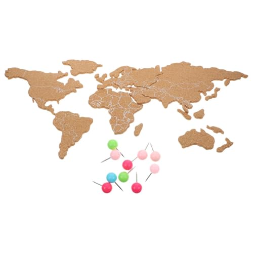 LIFKICH Mapa del Mundo Adhesivo en Tablero de Corcho de Madera para Pared, Decoración de Viajes para Oficina y Escuela, Tablero para Mensajes y Seguimiento de Viajes Color Aleatorio