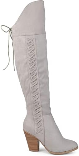 Journee Collection Womens Spritz Over-the-Knee Boots Regular and Wide Calf with Stacked Heel, Grey Suede (Wide Calf), 9 | Image 1