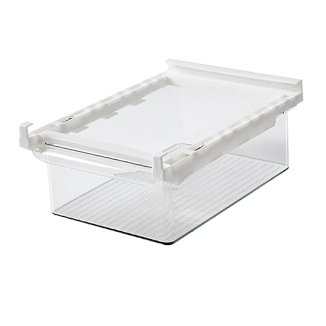 Refrigerator Drawer Organizer | Clear PET Fridge Bin for Eggs/Fruits/Vegetables | Pull Out Shelf Holder with Hanging Design | 33.5x23x13.5cm Storage Box