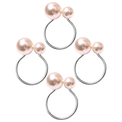 Juego de 4 anillos de servilleta de perlas - Pinzas de servilleta de nácar de acero inoxidable - 4 UNIDS Servilletas Anillos para Boda Cumpleaños Cena Reuniones Familiares Decoración de Mesa Delr