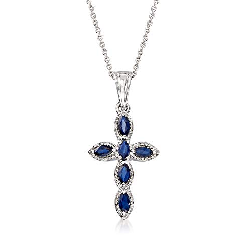 Ross-simons 0.80 ct. t.w. marquise sapphire cross pendant necklac…