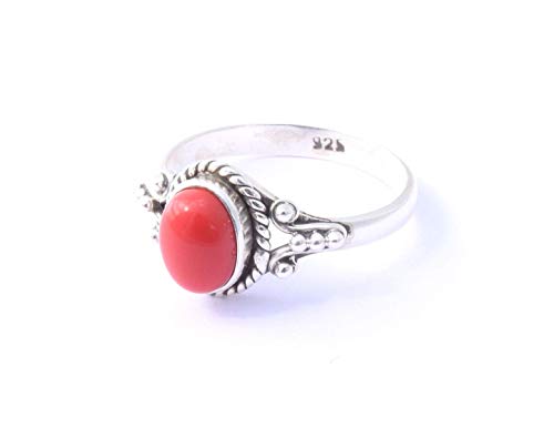 Red Coral Rings -925 Sterling Silver -Stone Gemstone Statement Rings For Women Girls- Birthday Christmas gifts Ring Size US 6 7 8 9 10