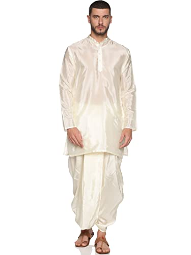 Mens Self Design Long Kurta with Dhoti Pant