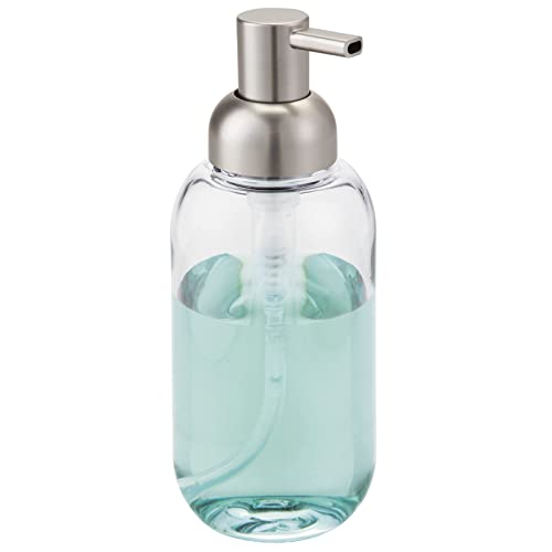 mDesign Round Plastic Refillable Liquid Soap Dispenser Pump Bottle for Bathroom Vanity Countertop, Kitchen Sink - Holds Hand Soap, Dish Soap, Hand Sanitizer, Essential Oils - 2 Pack - Clear/Brushed - Image 5