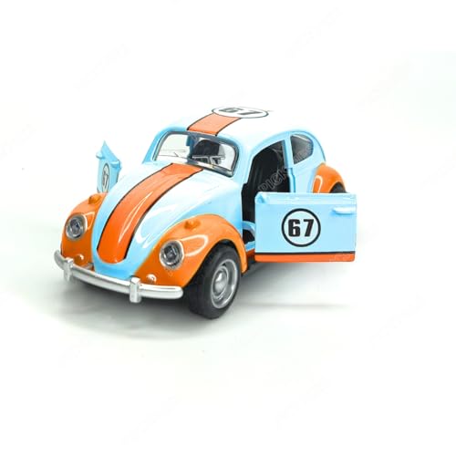 Image of Classic Vintage VW Beetle Diecast Metal Pullback Toy car with Openable Doors for Kids | 1:36 Scale Model | Pull Back | Gift for Boys Girls (Gulf)