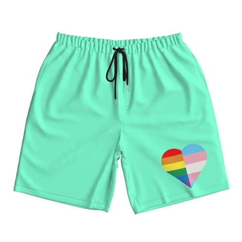 LGBT Rainbow and Transgender Pride Flag Heart Mens Swim Trunks Quick Dry Board Shorts 7