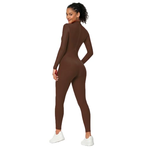 Image of Adult High Neck Long Sleeve Dance Unitard for Women Bodysuits Full Body Leotard Spandex Catsuit