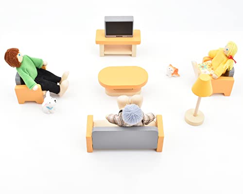 wooden doll house people of 8 miniature figures and 2 pets dollhouse dolls family set- dollhouse accessories for girls toddler kids pretend play and imaginative fun