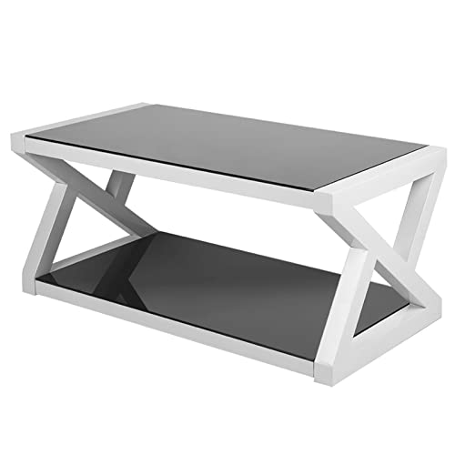 Table basse moderne en verre avec double plateau de rangement optimisé noir et blanc - 2