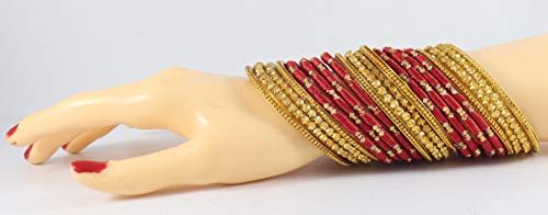 Image of NMII Silk thread Glass Bangle Set for Women (FF70-Red-2.6, Red, 2.6 Inch, 40 Bangles set)