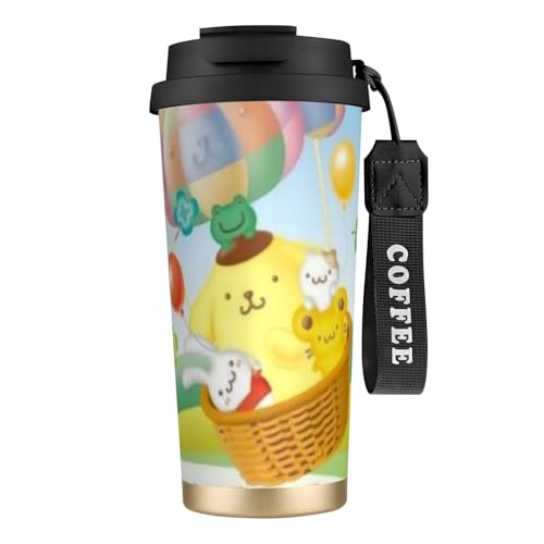 ポムポムプリン コーヒーカップ 500ml真空断熱マグボトル 保温 保冷 多重構造 大容量 直飲み ストロー付き洗いやすい アウトドア 漏れ防止 サーモス水筒 食品グレードステンレス316 男女兼用 車用 父の日、母の日ギフト 外出、自宅、オフィス使用