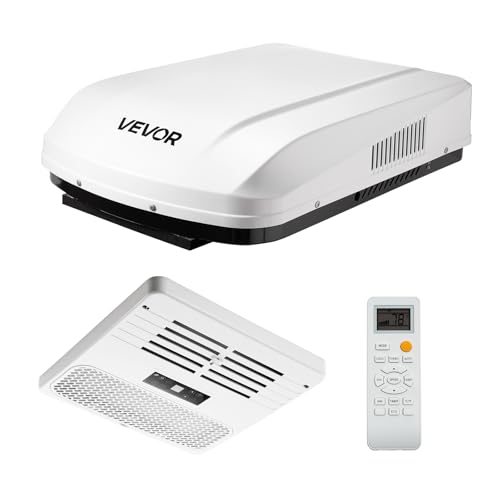 VEVOR RV Air Conditioner, 15000 BTU RV AC Unit, 120V Ducted Rooftop Air Conditioner with Heat Pump & Cooling, Variable Speed Easy Install Quiet AC Unit with ADB Button Control & Remote Control, White