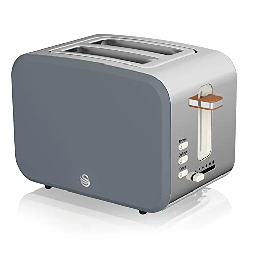 Swan ST14610GRYN Nordic 2 Slice Toaster with 6 Browning Levels, Defrost/Reheat/Cancel, Removable Crumb Tray, Cord Storage, 900W, Grey
