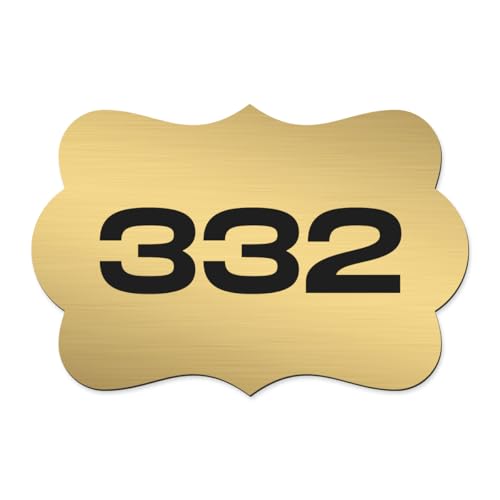 Image of Custom Door Numbers for Home & Office | PVC Plaques with Self-Adhesive Double-Sided Tape | 4x2.5 Inches | Flat Numbers, for Offices, Malls, Multi-Purpose Use (Des02 Gold)