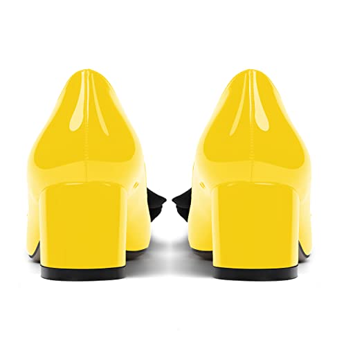 WAYDERNS Women's Slip On Pointed Toe Patent Bow Decoration Chunky Low Heel Pumps Shoes 2 Inch4