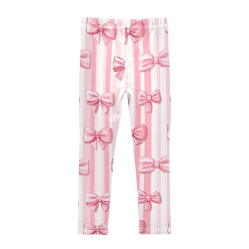 Coquette Striped Pink Bows Ribbon Girls Leggings Kids Yoga Pants Dance Active Tights 4T2