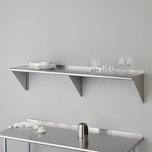 Image of ROCKPOINT Stainless Steel Shelf 18 x 72 Inches 500lb, NSF Metal Commercial Shelves Wall Mount Floating Shelving with Backsplash for Restaurant, Kitchen, Home and Hotel, Silver