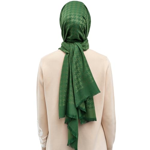Hijab Scarf for Women, Houndstooth Pattern Elegant Modest Fashion, Premium Soft, Versatile Headscarf Shawl for Women, Luxury, Viscose & Acrylic Blend, Khaki4