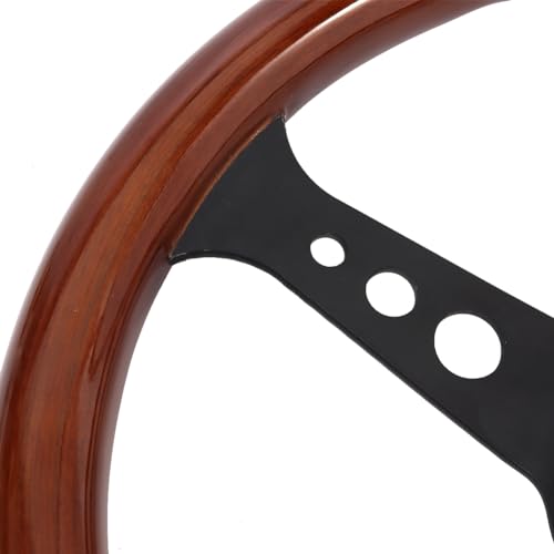 Hiracing 009 14 Inch Universal Classic Wood Grain Steering Wheel Brushed 3 Spoke 1.5 Inch Depth Steering Wheel thumb #4