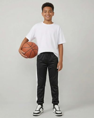 Image of Real Essentials 3 Pack: Boys' Athletic Jogger Sweatpants - Kids Teens Youth Active Sports Pants with Pockets (Sizes 5-18)