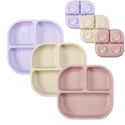 Image of PandaEar Silicone Suction Plates for Baby Toddler, 3 Pack Baby Food Plate Toddler Plates Divided