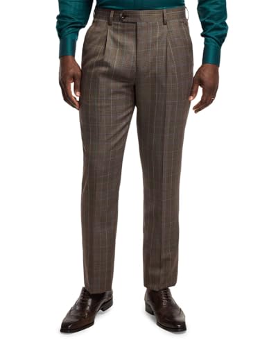 Paul Fredrick Men's Wool Blend Plaid Single Pleat Suit Pants2