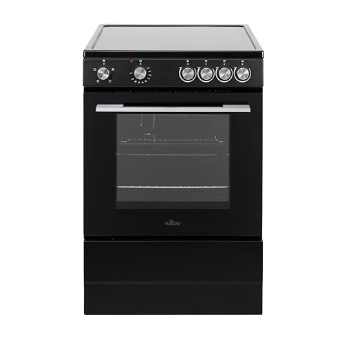 Willow W60CCBLK 68L Freestanding Electric Single Cavity Cooker with 4 Ceramic Hobs Oven Light Control Knobs Easy Clean - Black
