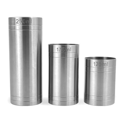 Chabrias Ltd Premium 3 Pack 125, 175, 250ml Stainless Steel Thimble Wine Measure, Professional Spirit Measuring Cups, Home Bars, Cocktail Stations & Bartenders, Government Stamped