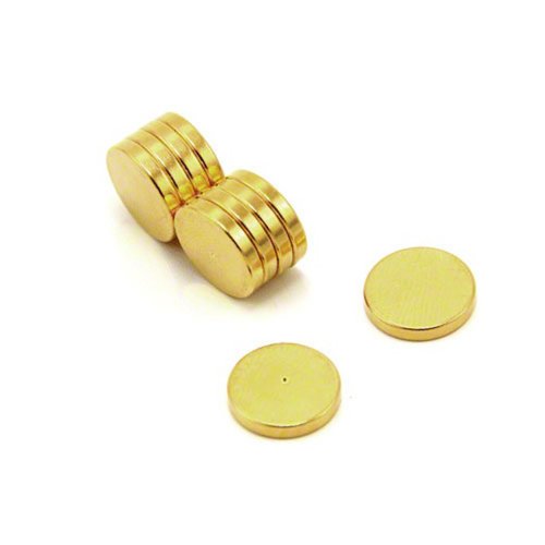 Gold Plattierter Therapie - Magnet Mit Grübchen Auf Nordwand Für Magnettherapie und Schmerzlinderung - 12mm Durchmesser x 2mm Dick - Packung von 10