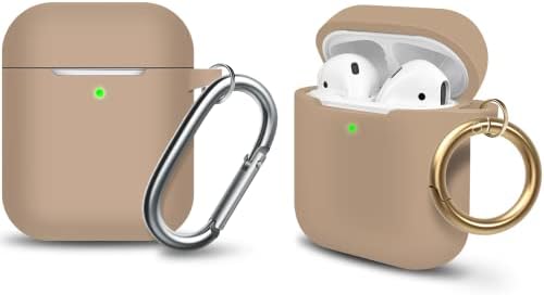 MOLOPPO AirPods Case Cover , Soft Silicone Protective Cover with Keychain for Women Men Compatible with Apple AirPods 2nd 1st Generation Charging Case, Front LED Visible-Milk Tea