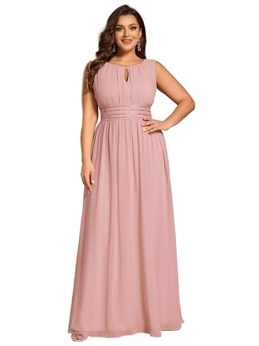 Image of Ever-Pretty Plus Women's Round Neck Sleeveless Empire Waist Maxi Plus Size Formal Gowns Bridesmaid Dresses