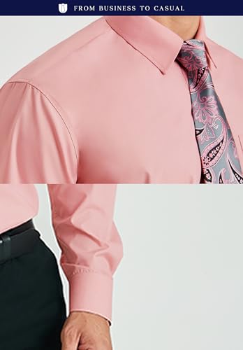 Image of HISDERN Mens Dress Shirt with Tie Pocket Square Set Classic Button Down Shirt Matching Tie Long Sleeve Shirts