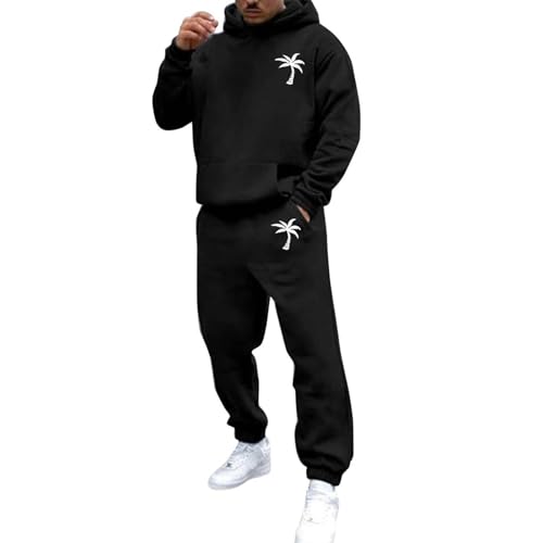 Mens Tracksuit 2 Pieces Set Long Sleeve Hoodie Sweatsuit Pullover Athletic Jogging Suits Casual Outfit with Pockets(Black,Large