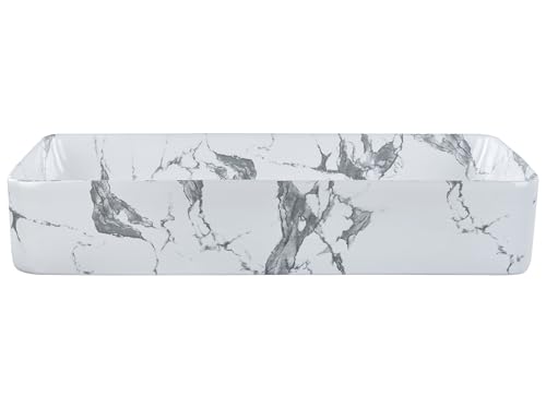 Lavabo da bagno in ceramica effetto marmo 620 x 350 mm Forma rettangolare Bianco