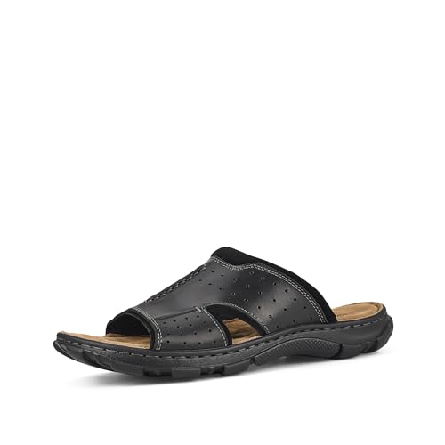 FIEEIF Men’s Original Leather Slide Sandals with Arch Support Hand-sewn Stitching Comfortable Cushion Walking Flip Flop Slip On Indoor Outdoor Summer Footwear