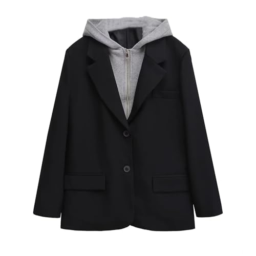 Women's Blazer Casual Single-Breasted Hooded Fake Two-Piece Spliced ​​Commuter Street Blazer