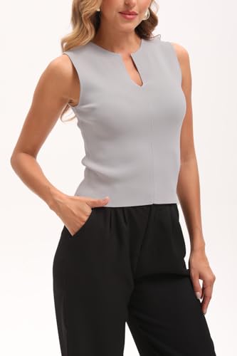 Women Summer Sleeveless Sweater Vest Minimalist V-Slit Neck Slim Fit Pullover Tank2
