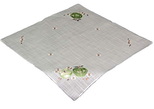 Tischdecke Plauener Spitze Leinenoptik Stickerei Apfel GRÜN Decke Läufer Aufleger/Made in Germany (Mitteldecke 56x56 cm) Cover