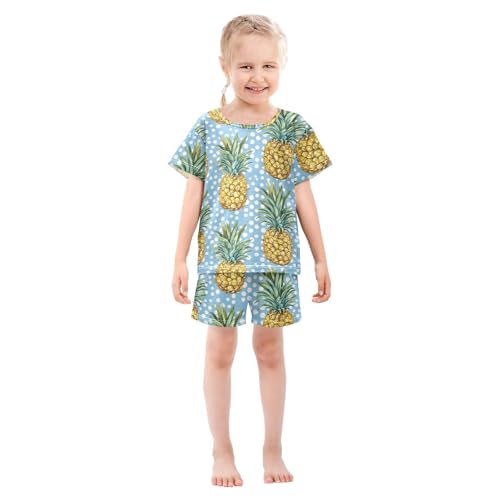 ALAZA Pineapples Polka Dots Pajama Set Short Sleeve Sleepwear Soft Lounge Nightwear3